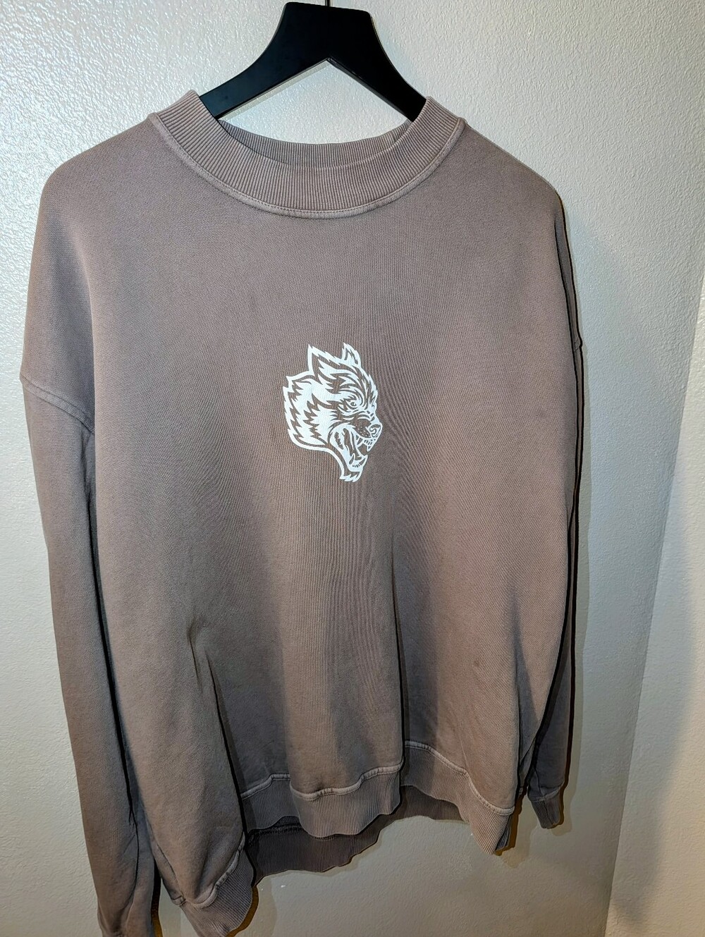 Darc Sport Taupe Crewneck Sweatshirt with Wolf Graphic
